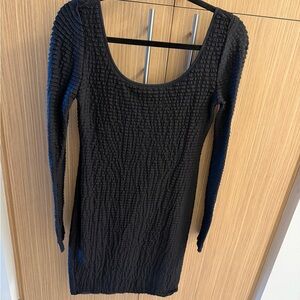 BCBGMaxAzria Black Textured Long Sleeve Dress